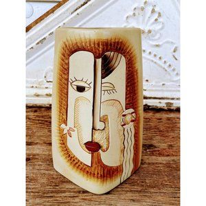 Vintage MCM Picasso Style Two Sided Vase Split Face And Tribal Women Rowing Boat